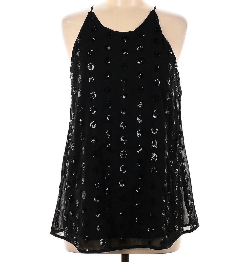 MILLY Sequin Spaghetti Strap Tee Tank Scoop Back Top Cocktail Party Size 6 EUC